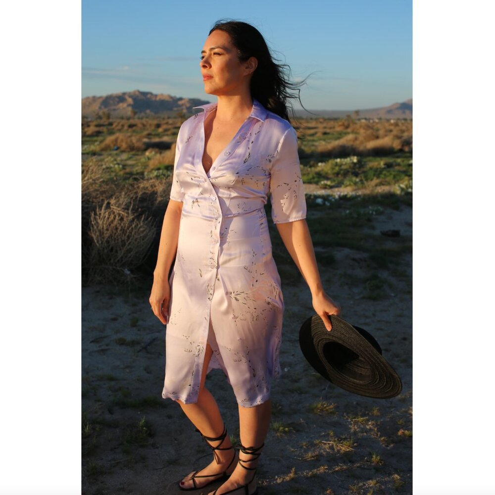 Equipment Fabienne Lavender Floral Print Silk Blend Midi Dress (Altered)
